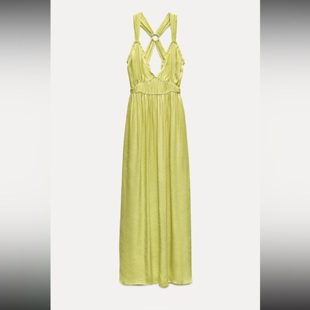Zara Chartreuse Gathered Dress